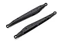 Two black plastic rear lower suspension arms for an Axial RBX10 RC car, shown from different angles on a white background.