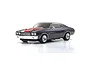 Kyosho Fazer Mk2 1970 Chevy Chevelle SS 454 LS6 RC car in tuxedo black with red racing stripes on a white background.
