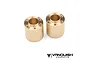 Two cylindrical brass Vanquish SLW 725 wheel hex hubs shown from a high angle against a white background.