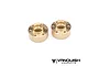 Two Vanquish brass SLW 350 beadlock wheel hex hubs shown from an angled top-down perspective against a white background.