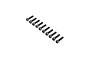 A set of ten black metal cap head screws arranged in a diagonal line on a white background.