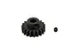 A black metal 19-tooth pinion gear for RC cars, shown with a small grub screw on a white background.