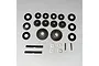 A set of Losi differential gear parts including bevel gears, washers, pins, and spacers arranged on a white background.