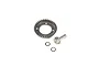 Losi front spiral cut differential ring gear, pinion gear, and two small metal shims on a white background.