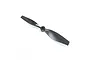 A black E-Flite 8.25 x 5.5 RC airplane propeller against a plain white background.