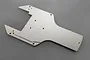 A silver aluminium rear skid plate for an RC vehicle, featuring a flat, machined design with multiple mounting holes.
