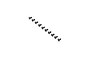 Ten black metal countersunk head screws with hex drive sockets arranged in a diagonal line against a white background.