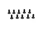 A set of ten black metal countersunk head screws arranged in two rows of five against a white background.