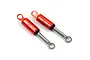 Two red aluminium Yeah Racing internal shock absorbers for RC cars, featuring silver shafts and black end caps on a white background.