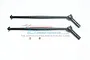 Two black hardened steel CVD drive shafts for RC cars with two small grub screws, featuring the GPM Racing logo in the background.