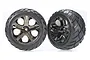 Two Traxxas 2.8 inch Anaconda tyres pre-mounted on black chrome All-Star rims, shown against a white background.