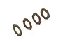 Four circular brown slipper clutch pads with notched edges arranged in a diagonal line on a white background.