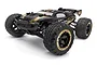 BlackZon Slyder ST 1/16 scale RC stadium truck in black and gold livery, viewed from a front three-quarter angle on a white background.