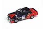 A 1/24 scale model of a black and red Mitsubishi Lancer Turbo rally car with number 116, featuring various sponsor decals and rally lights.