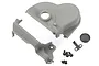 Traxxas gear cover set for single motor installation, including grey plastic housing parts, screws, and a small rubber plug.