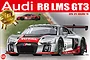 Product packaging for a NuNu 1/24 scale Audi R8 LMS GT3 model kit featuring a silver and red race car illustration.