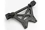 A black plastic Traxxas shock tower spare part for RC vehicles, featuring a triangular design with multiple mounting holes.