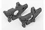 A pair of grey plastic rear bulkheads for a Traxxas RC vehicle, shown from a high-angle studio perspective.