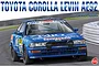Box art for a NuNu 1/24 scale Toyota Corolla Levin AE92 model kit featuring the blue '89 SPA 24 Hours race car on a track.