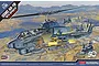 Box art for an Academy 1/35 scale USMC AH-1W Super Cobra model kit featuring a detailed illustration of the helicopter flying over a desert landscape.