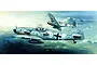 An artistic illustration of two Messerschmitt Bf 109G-6 fighter aircraft flying in formation through a cloudy sky.