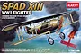 Box art for the Academy 1/72 scale SPAD XIII WWI fighter model kit, featuring an illustration of the aircraft in flight.