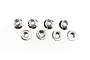 Eight silver flanged serrated nyloc nuts arranged in two rows on a white background.