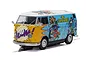 Scalextric 1/32 scale VW Panel Van T1B slot car featuring DC Comics superhero graphics, including Batman, Superman, and Wonder Woman.