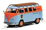Scalextric 1/32 scale VW T1B Microbus slot car in Gulf livery with orange and light blue paint scheme and roof rack.
