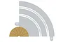 A Scalextric 1/32 scale curved track piece with a grey road surface and a brown inner border section.