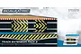Scalextric Track Extension Pack 2 packaging showing a jump and side swipe track pieces with yellow and black hazard markings.