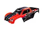 A pre-painted red Traxxas X-Maxx RC truck body shell with black and blue graphics, featuring the MAXX logo on the side.