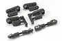 A set of black plastic Traxxas steering servo horns and metal linkage assemblies on a white background.