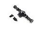 Yeah Racing black aluminium rear differential axle housing for SCX24 with included mounting screws on a white background.