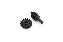 A black steel differential gear and worm gear set for an RC car, featuring the Yeah Racing logo etched on the gear face.