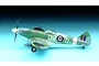 A side-profile view of a 1/72 scale plastic model of a Supermarine Spitfire Mk.XIVc fighter aircraft, painted in camouflage with RAF markings.