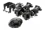 A set of black plastic RC gearbox case parts for HPI Nitro 3, shown as molded components on a sprue tree.