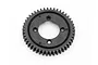 A black plastic 46T 1Mod spur gear for Maverick Quantum+ RC vehicles, shown from a top-down perspective on a white background.