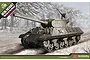 Box art for an Academy 1/35 scale M36/M36B2 tank model kit, featuring an illustration of the tank in a snowy forest setting.