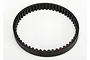 A black rubber RC car drive belt with internal teeth, shown from an angled perspective against a white background.