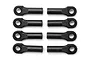 A set of eight black plastic Traxxas rod ends arranged in two columns of four against a white background.