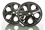 Two Traxxas 2.8 inch All-Star rims with a black chrome finish, shown from a front-facing angle against a white background.