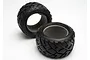 Two black Traxxas Anaconda RC truck tyres with grey foam inserts, shown from a high angle against a white background.