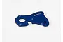A blue anodized aluminium motor plate for Traxxas RC vehicles, shown from a top-down perspective against a plain white background.
