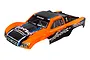 Traxxas Slash 4x4 pre-painted orange and black short course truck body shell with racing decals.