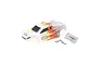 Losi Mini-T 2.0 pre-painted RC body shell in white and grey with orange flame decals, including a rear wing and mounting hardware.