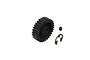 ARRMA Steel 30T 1Mod Safe-D8 Pinion Gear with set screw and E-clip on a white background.