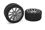 Two Team Corally 1.9-inch foam rear tires mounted on 10-spoke grey plastic rims, shown against a white background.