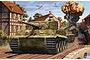 Box art illustration of a German Tiger I tank in a European village setting with an explosion in the background.