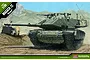 Box art for Academy 1/35 scale IDF Magach 7C Gimel tank model kit, showing an illustrated tank in a desert landscape with a burning vehicle in the background.